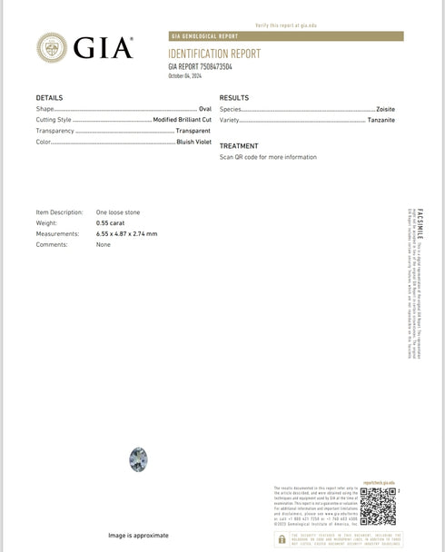 GIA Certified 0.55Cts Natural Tanzanite